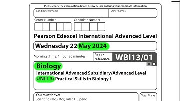 A level | Biology | Unit 3 | June 2024 | Pearson Edexcel