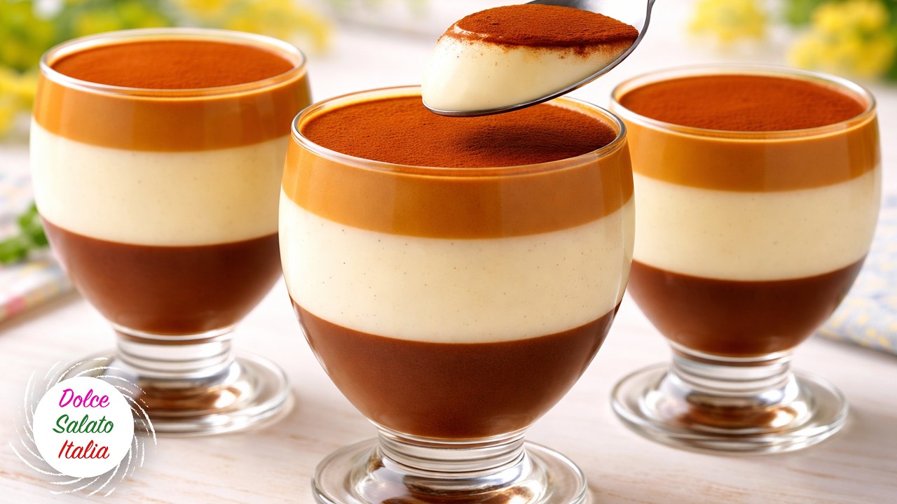 Panna Cotta a Tre Strati Setosa 🍫☕ Vaniglia, Caffè e Cioccolato