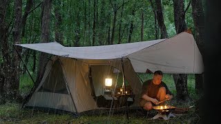 : Solo CAMPING in RAIN [ relaxing in the cosy tent shelter | ASMR ]