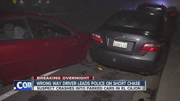 Wrong-way driver arrested after short pursuit, crash in El Cajon