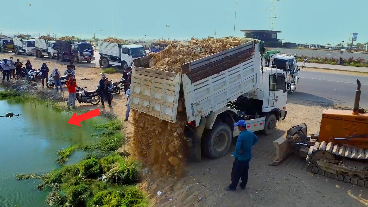 Heavy Dump Truck Dumping Soil on Highway | Satisfying Construction Work!
