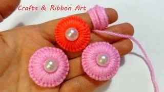 Woolen Flower| Easy Flower Embroidery Trick| Sewing Hack| Handmade Woolen Tread Flower Making Idea