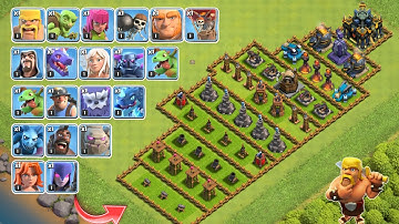 Townhall 17 with Lvl 1 Defense vs Every Troops | clash of clans