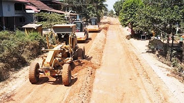 Technique Skill Motor Grader Grading Red Gravel Foundation Build Road