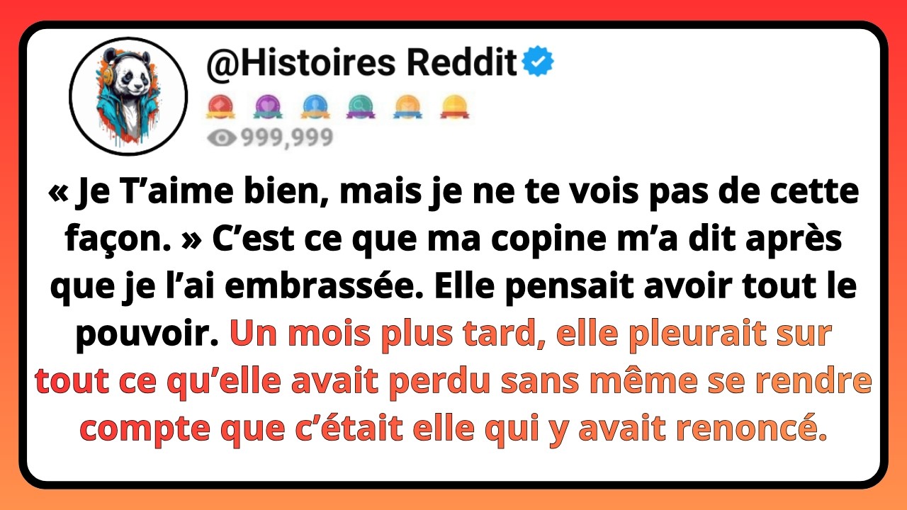 Un mardi soir banal, elle a coupé le son de la télé et m’a lancé : « Je t’aime bien, mais je ne te vois pas de cette façon. » Moi, j’ai juste hoché la tête et je suis allé me coucher. Pendant...