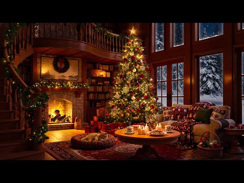 Cozy Christmas Jazz Crackling Fireplace In Christmas Cabin Ambience Winter Night For Unwinding 