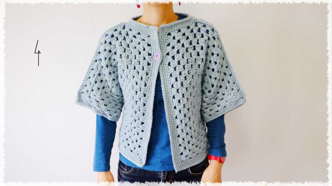 カーディガンの編み方（４）細編みで縁取り／ボタンホール・ボタン付け【かぎ編み】