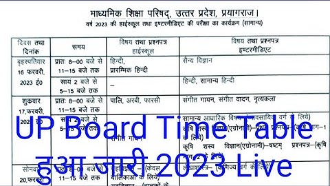 UP Board Time Table 2023 | UP Board 2023 Time Table Class 12 | UP Board Class 12 Time Table 2023