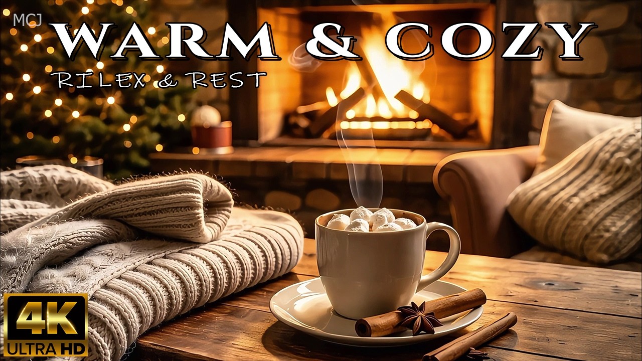 Warm Fireplace & Coffee Jazz Music ☕ Cozy Living Room Ambience to Relax & Rest (4K)