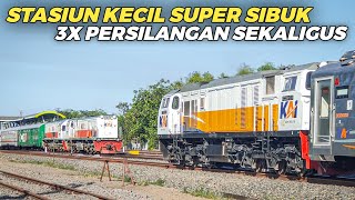 KERETA API JADI SUPER PADAT!! KESIBUKAN SORE HARI STASIUN TARIK MELAYANI 3 PERSILANGAN SEKALIGUS