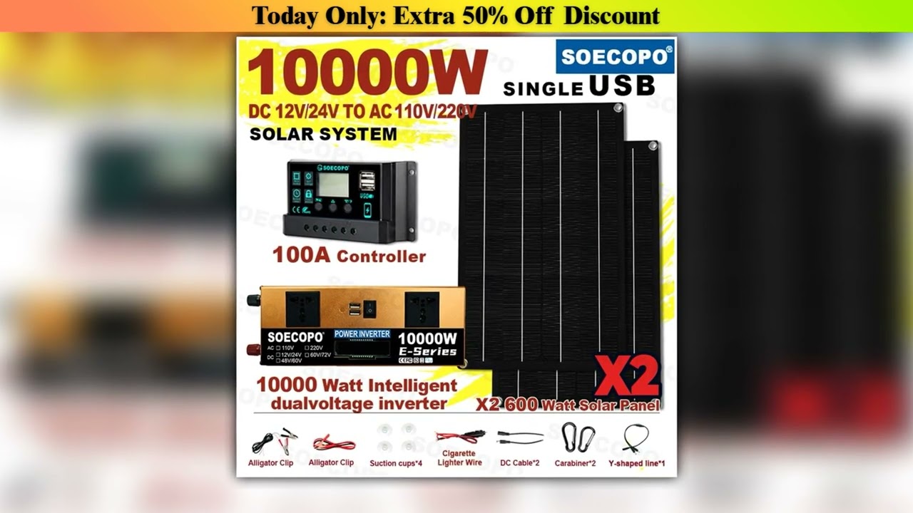Hot Picks SOECOPO Full Portable Solar Kit 10000W DC 12V AC 110V220V Inverter Home Camping USB