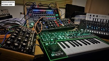 Moog & Boog Techno Jam, Mother-32, Behringer Model D, Roland Aira TR-8S, System-1, TB-3, MX-1