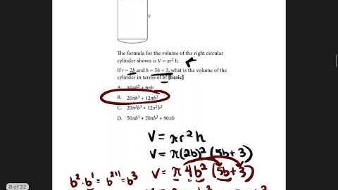 TSI MATH TEST PREP - If r=2b and h=5b+3, what is the volume of the cylinder in terms of b?