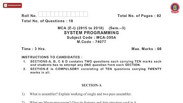 MCA 3RD SEM E 1ST SYSTEM PROGRAMMING DEC 2020 | PTU