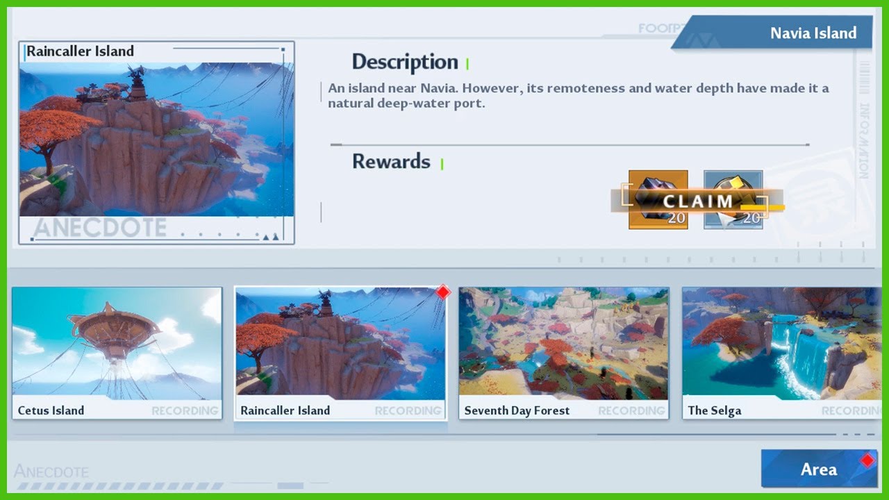 Tower of Fantasy Scenic Points Navia Island Travel Log