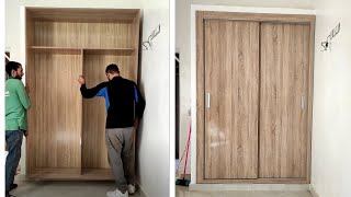 طريقة صنع خزانة ملابس حائطية مغلفة بالكامل How to make a wall wardrobe from MDF wood