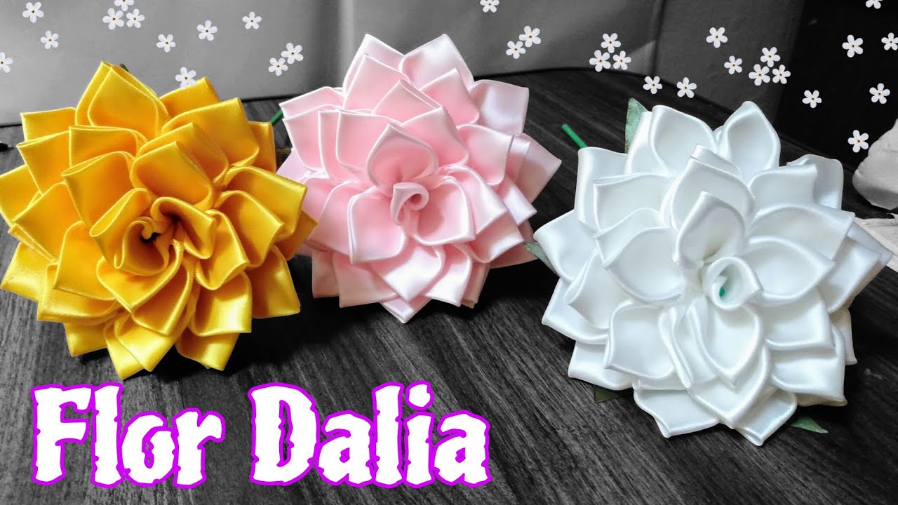 Flor  Dalia de listón 🌸 Paso a paso