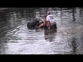 Floatin the lawnmower with dual paddle tires