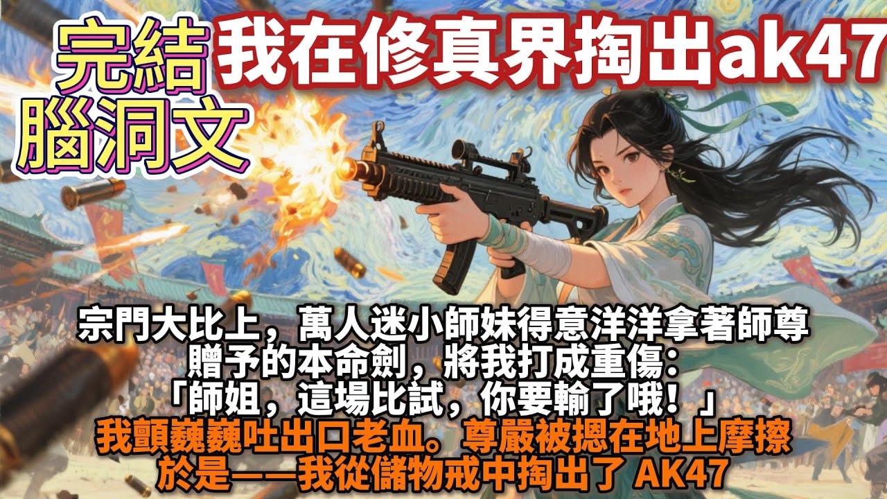 完結腦洞文：我在修真界掏出ak47。宗門大比上，萬人迷小師妹得意洋洋拿著師尊贈予的本命劍，將我打成重傷。「師姐，這場比試，你要輸了哦！」我顫巍巍吐出口老血。於是——我從儲物戒中掏出了 AK47。