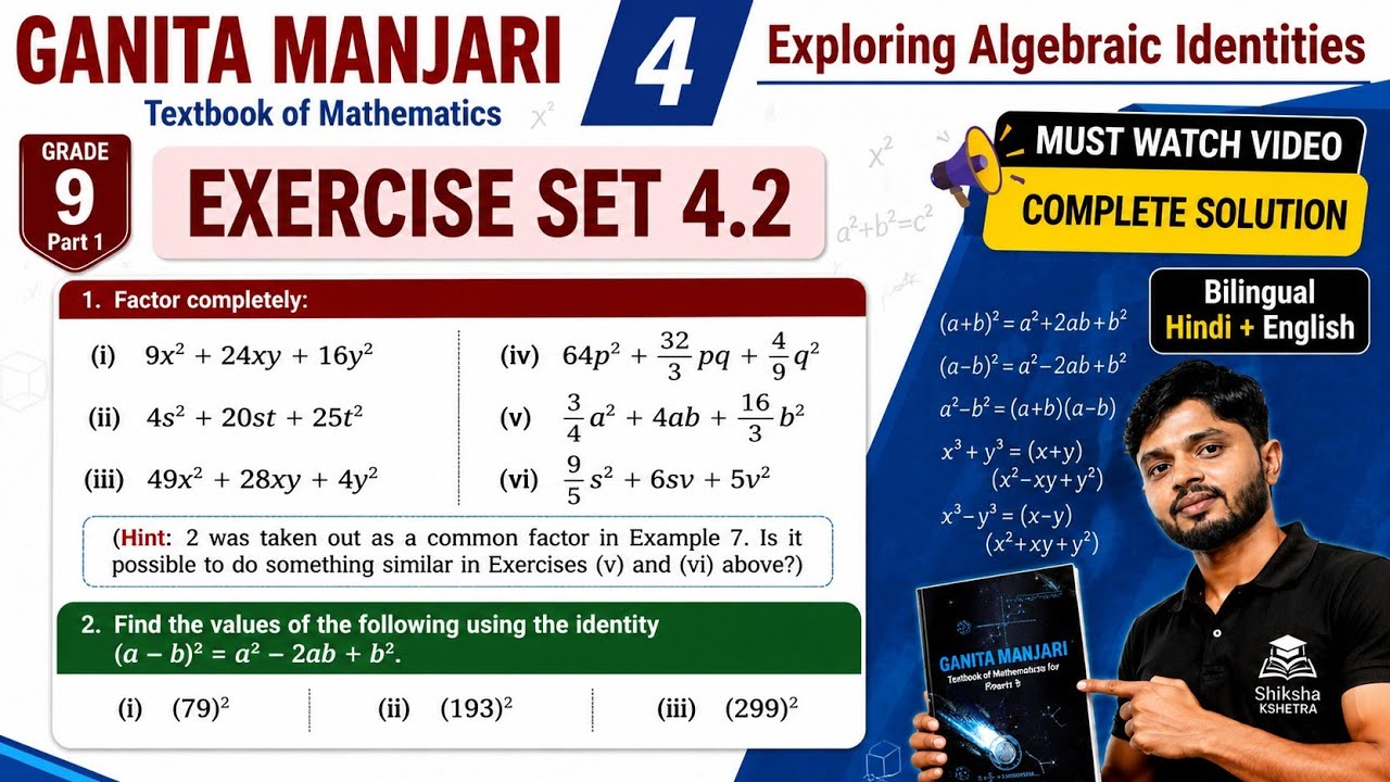 Class 9 Maths Chapter 4 Exploring Algebraic Identities | Exercise 4.2 ...