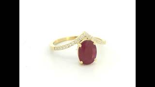 18K Yellow Gold Oval Ruby and Diamond Wishbone Ring | Emirates Diamonds