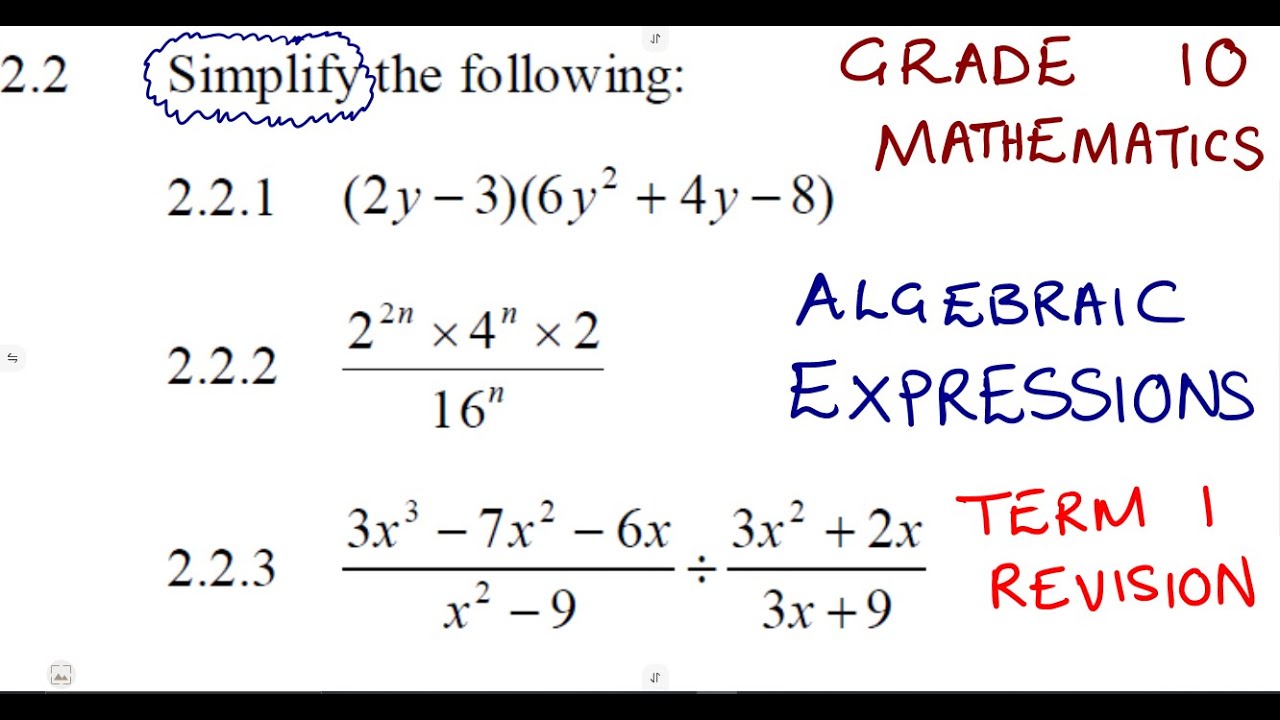 Mathematics Grade 10 Algebraic Expressions Exam Term1 Revision ...