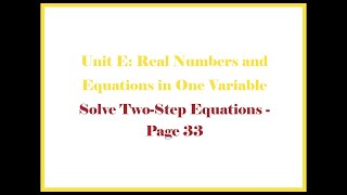 Unit E 8 Solve Two Step Equations