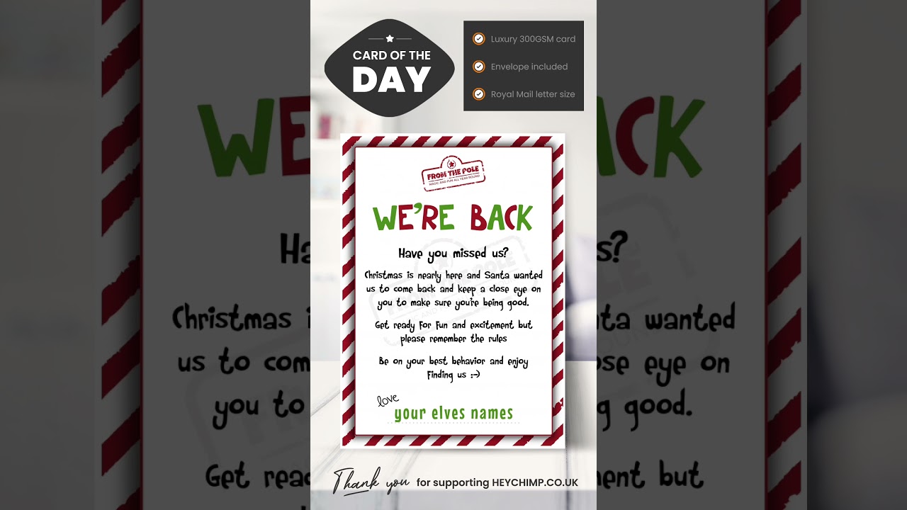 ⭐ CARD OF THE DAY ⭐ Elf We're Back Letter - Personalised Christmas Elf Arrival Card & Welcome Letter