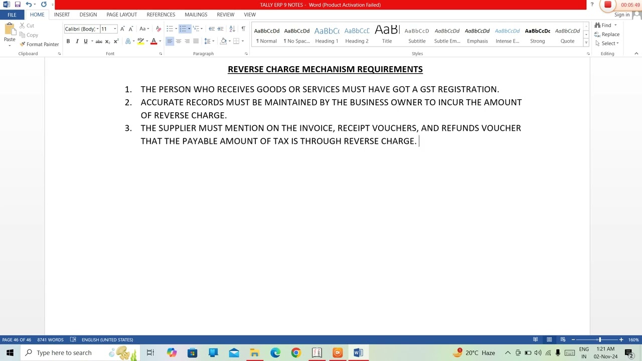 Reverse Charge Mechanism Requirements in Tally ERP 9 Tally Prime Computer Accounting