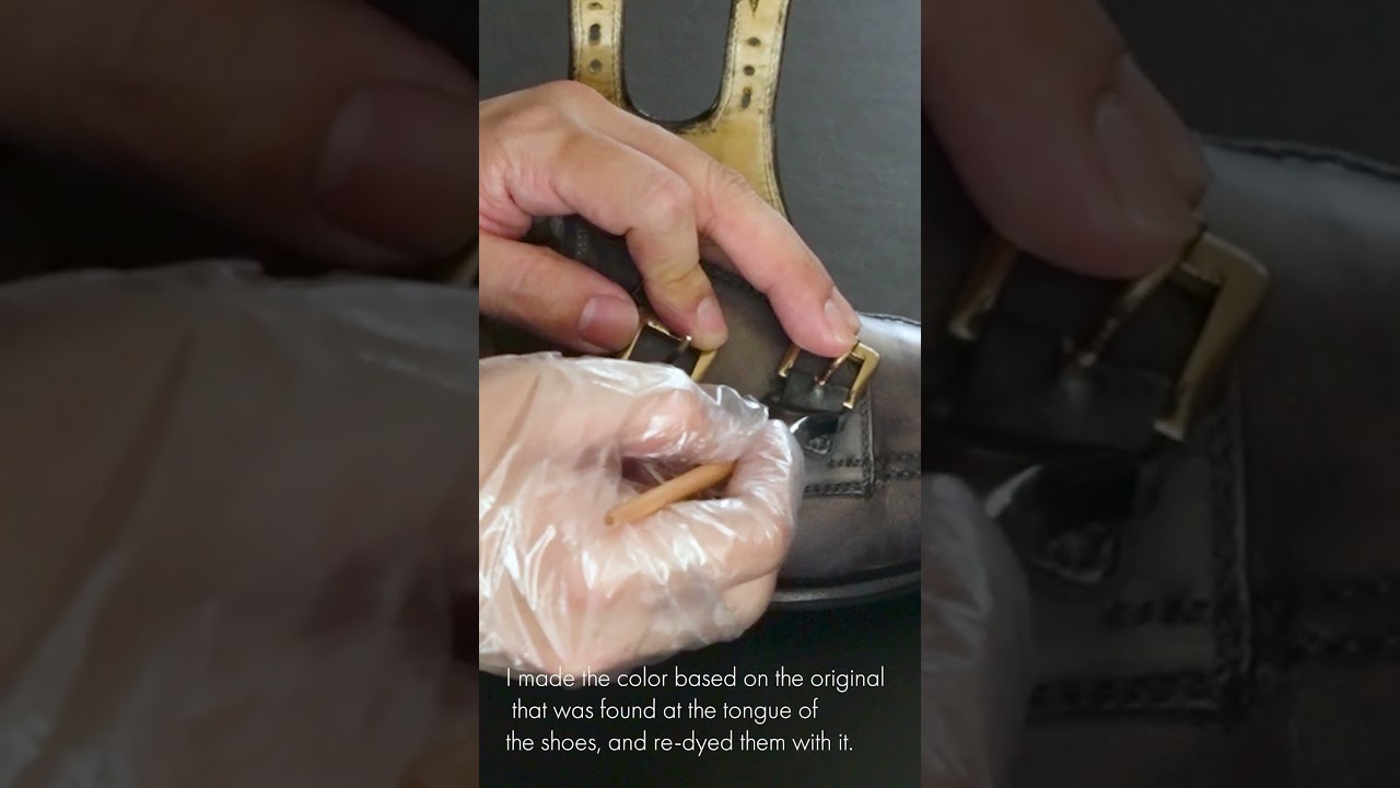 20年程保管されていたfrancescobenigno古いクリームを落とし染め直しました。#靴磨き# 色補正#修理#革靴