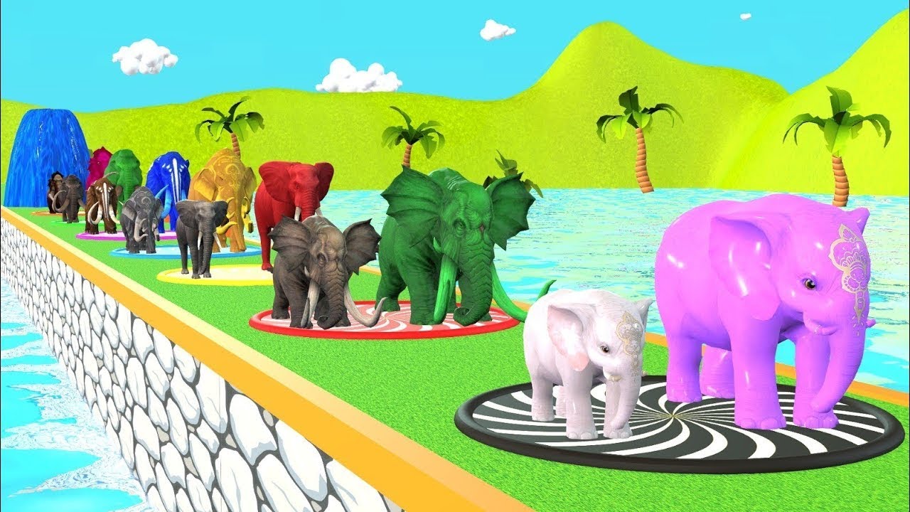 Paint Animals Mammoths and Elephants Size Comparison Fountain Crossing Animal Game Transformation