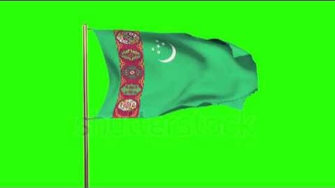 Turkmenistan flag with cloud waving in the wind. Green screen, alpha matte. Loopable animation