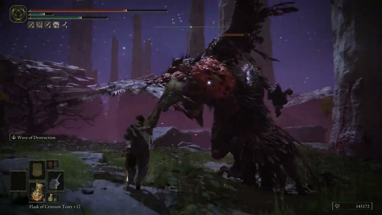 Fake poise break grab by the Giant Death Crow at Mohgwyn Palace - Elden Ring