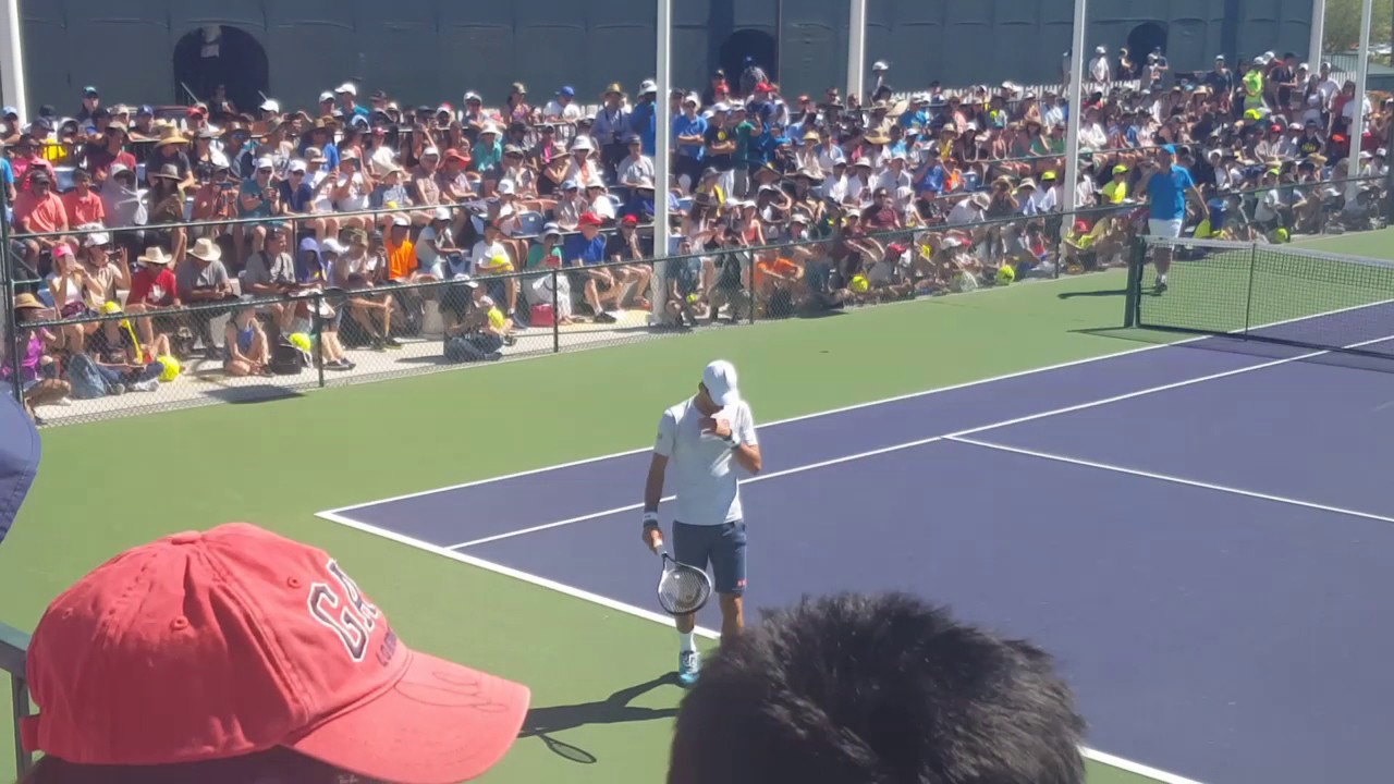 Novak Djokovic practice at Indian Wells 2017 courtside view YouTube