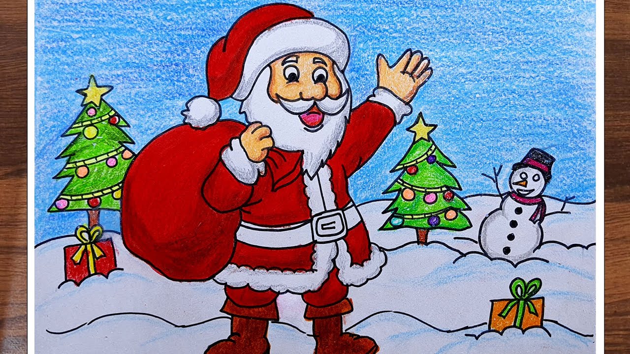 Easy CHRISTMAS DRAWING | SANTA CLAUS DRAWING with colour | drawing ...