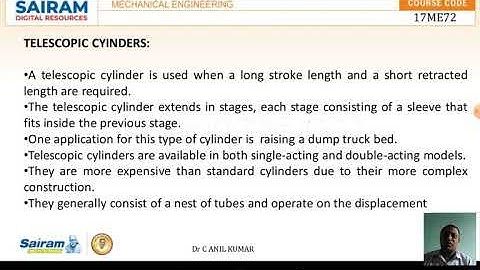 Lecture Video 6_ 17ME72_Fluid Power Systems_Module 2_ Telescopic Cylinder_ Dr C ANIL KUMAR