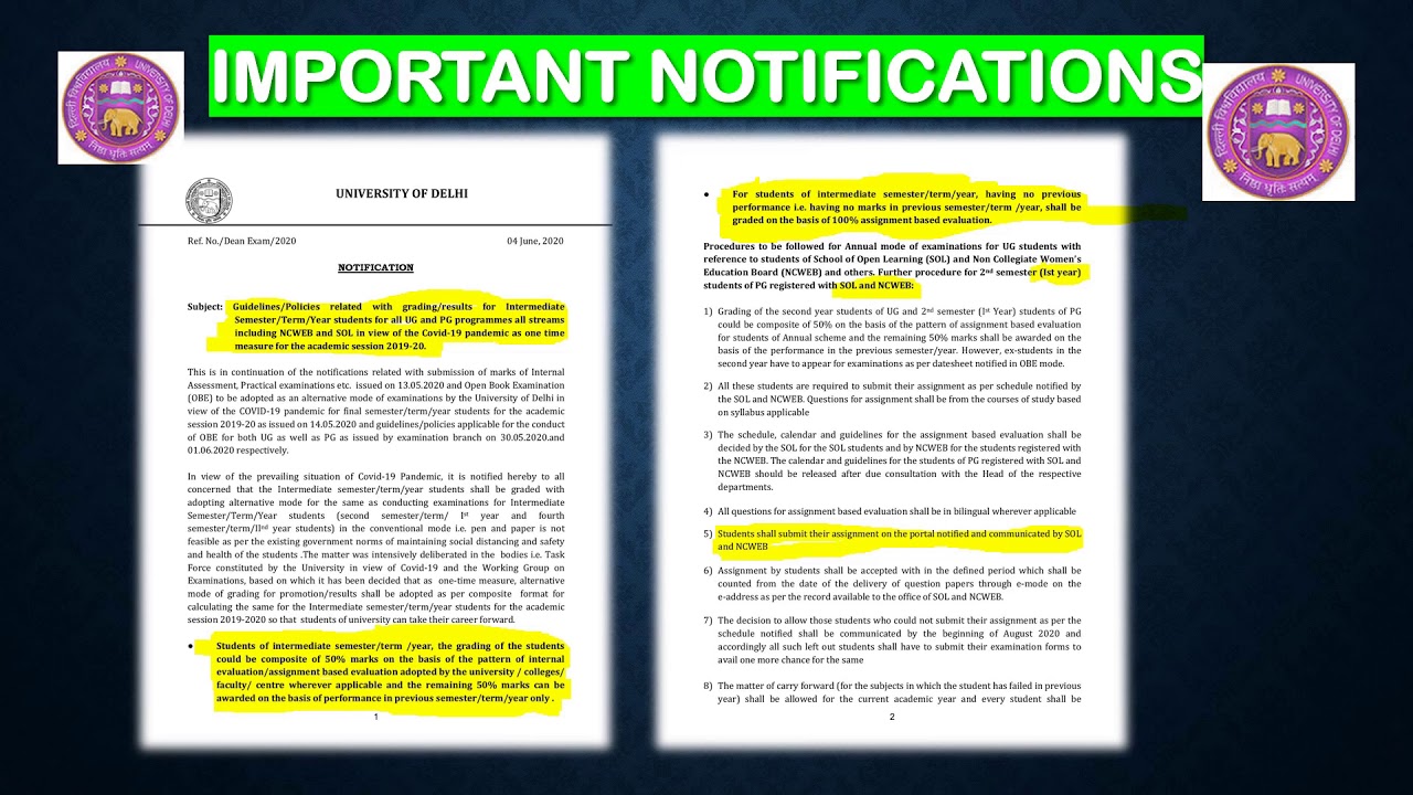 { DU SOL & NCWEB 1st & 2nd YEAR TENTATIVE ASSIGNMENT DATE SHEET ANNOUNCED 2020 }