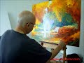 Artist Leonid Afremov painting a new oil painting by palette knife, October 26th, 2011