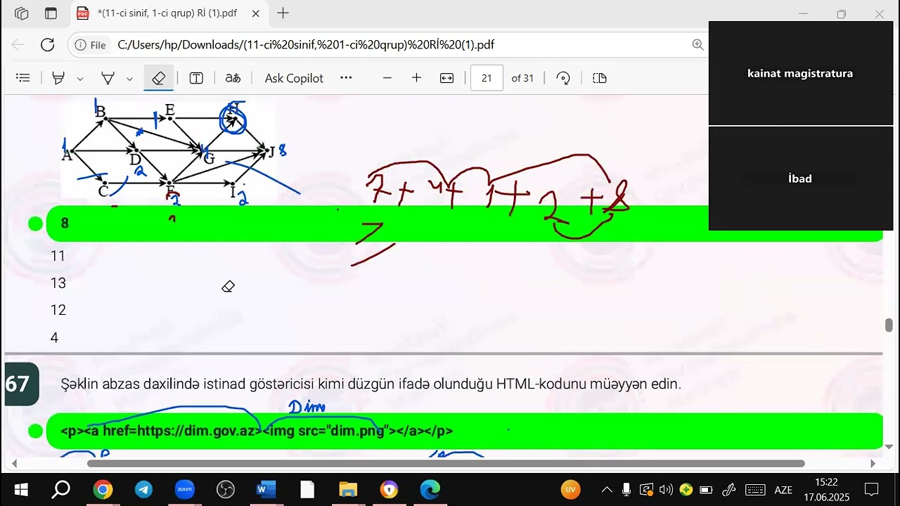 Otk-15 iyun /11-ci sinif informatika sınaq izahı