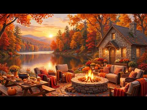 Peaceful Autumn Lakeside Jazz 🍂 Smooth Piano Jazz with Warm Fireplace Ambience for Work, Study