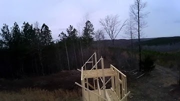Off Grid Cabin Build Drone Video Gable Wall and Loft Framing