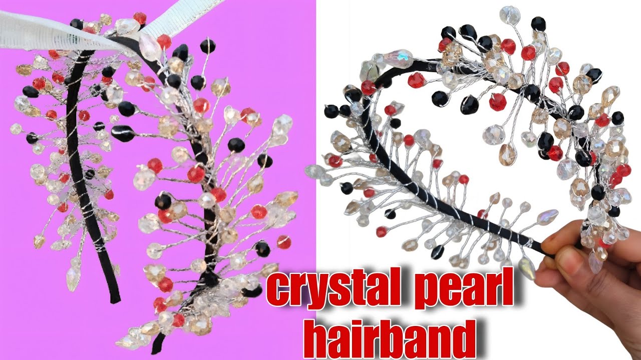 ✨ Crystal Pearl Hairband | Handmade Wire Hairband Red Black White | Party Wear | Wholesale  Price|