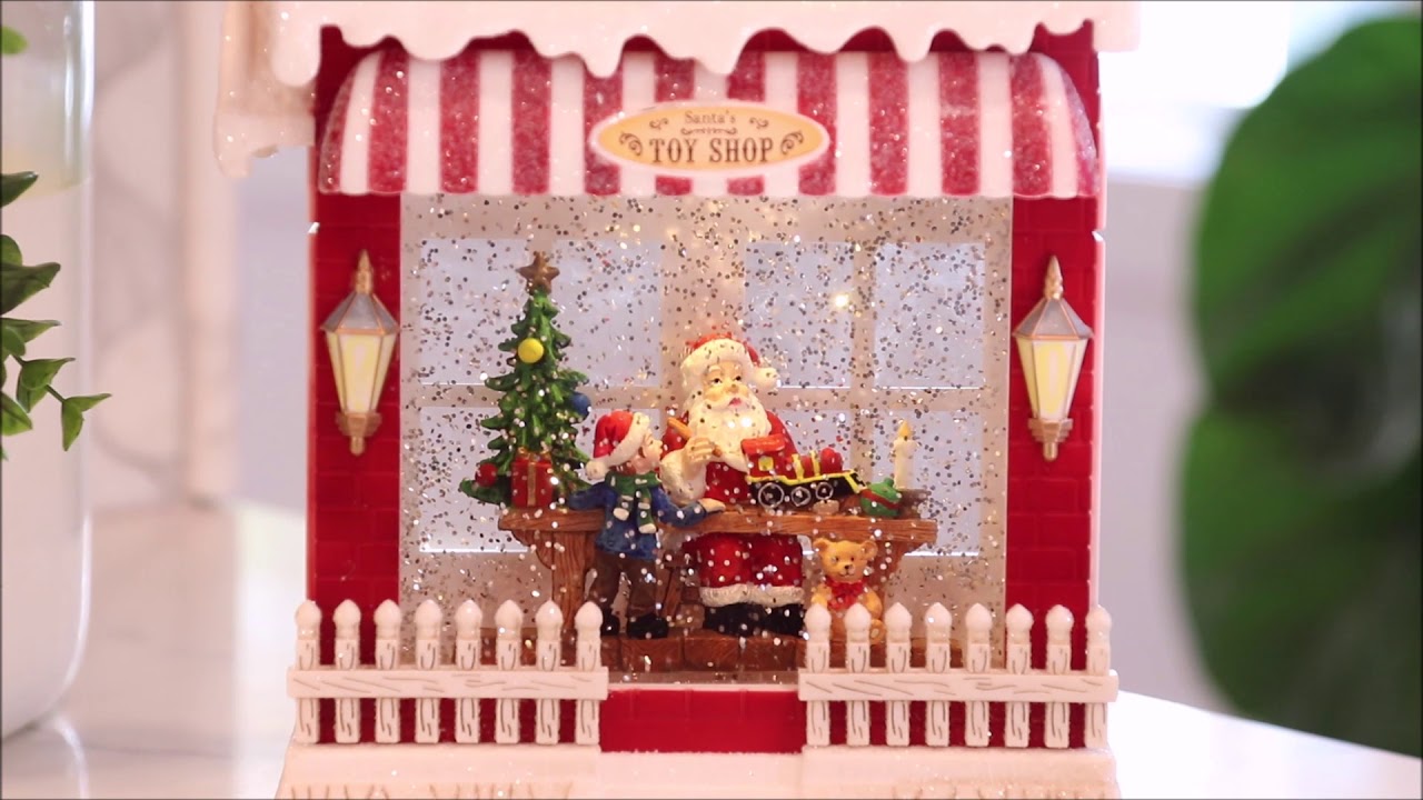 Santa's Toy Shop Lighted Water House Lantern - Snow Globe From RAZ
