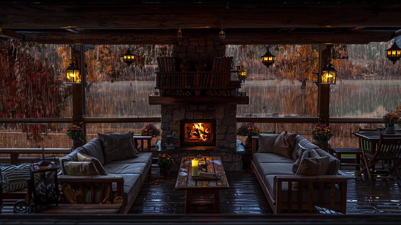 Cozy Balcony Space in Autumn | Heavy Rain on the Balcony, Warm ...