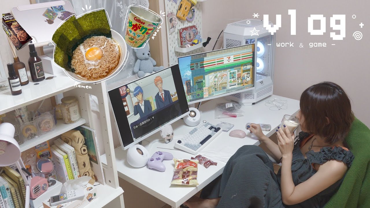 Vlog | 在宅ﾌﾘｰﾗﾝｽの夜型生活🎮深夜1時のラーメンとアニメ📺好きなことしかしない平日夜ルーティン🌙