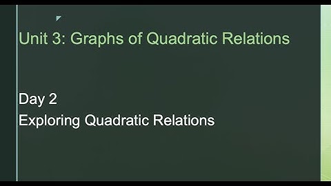 Unit 3 Day 2 Exploring Quadratic Relations MPM2D