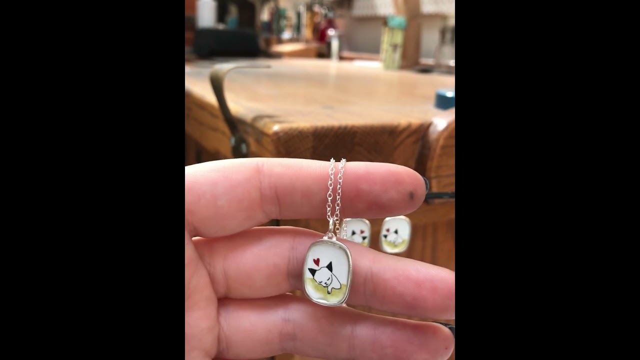 Napping Cat Necklace - Sterling Silver and Enamel Sleeping Kitty Pendant by Mark Poulin