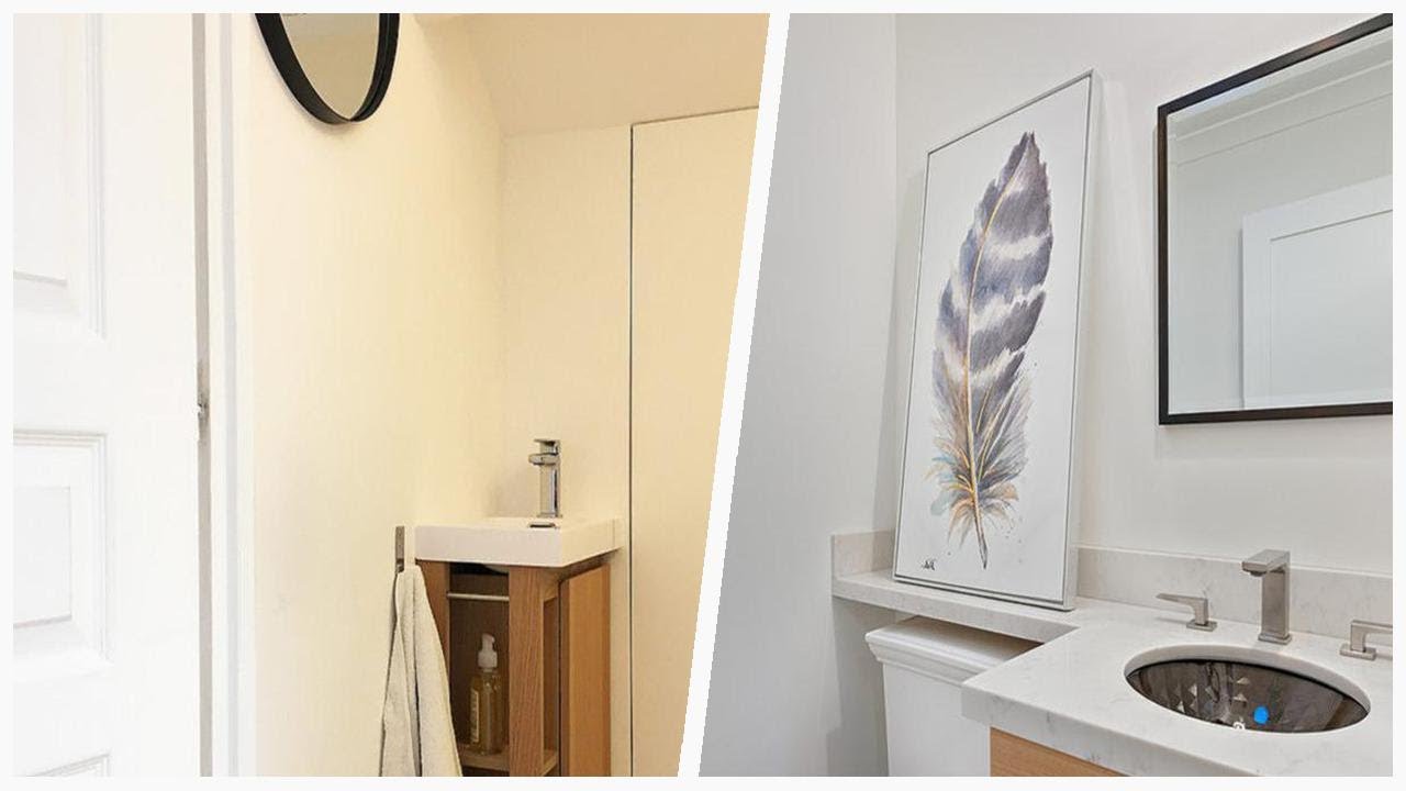 75 Cement Tile Floor Powder Room With White Countertops Design Ideas ...