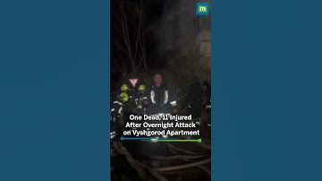 Firefighters tackle blaze at residential building after drone attack on Kyiv region