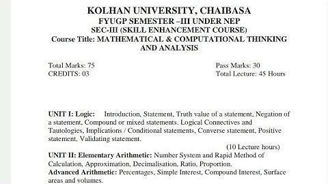 SEC-3 MATHEMATICAL AND COMPUTATIONAL THINKING AND ANALYSIS @Kolhan university semester -3 NEP FYUGP